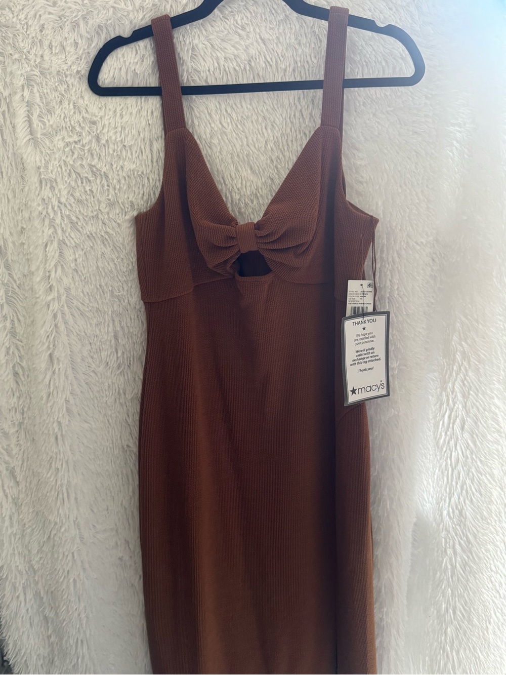 Adrianna Papell Brown Knot-Front Fringe Midi Dress - Picture 2 of 4